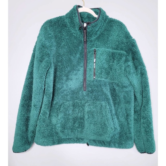 Victoria's Secret PINK Teddy Sherpa Half Zip Pullover Deep Ivy Sweater Size M - Picture 2 of 4